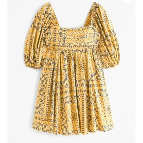 Abercrombie and Fitch Emerson Poplin Puff Sleeve Yellow Floral Mini Dress Size M - Picture 2 of 6